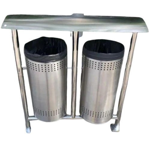 2 In 1 Swing Stainless 202 Polished Surface Finish Round Steel Dustbin