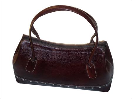 Ladies Leather Handbag - Two Tone Leather, Top Zip Closure, Mobile Pockets, Inside Polyester Lining, Available in Black, Brown, Tan Colors