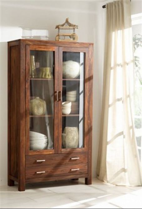 Wooden Glass Almirah With Drawer