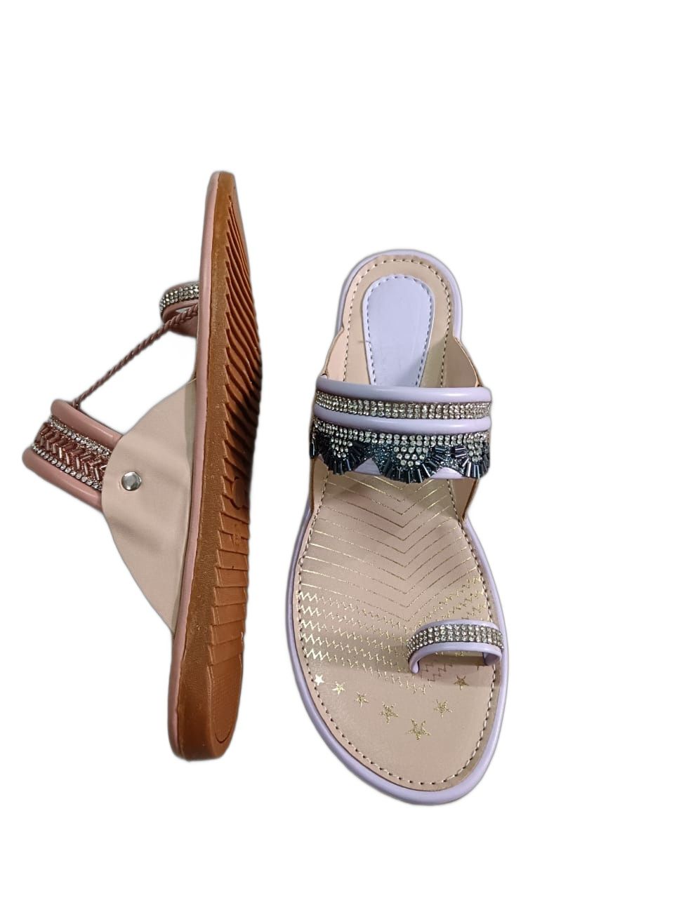 White & blue shimmer vegan kolhapuri sandals for women