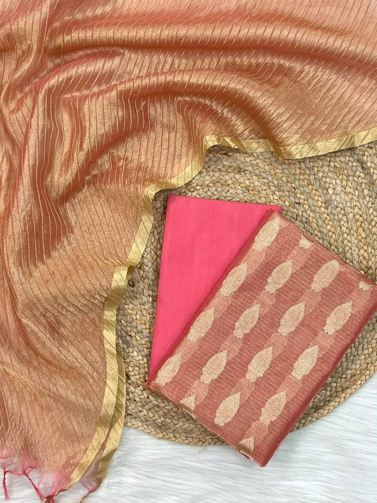 Banarasi Tissue Kota Suit - Multicolor New Machine Wash Anti Shrink and Colorfastness | Breathable and Perfect for Casual and Party Wear