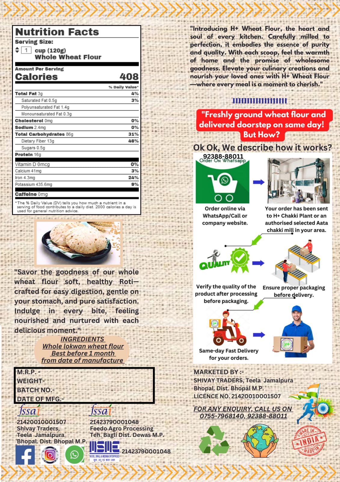 H + Grains Wheat Flour - Sharbati