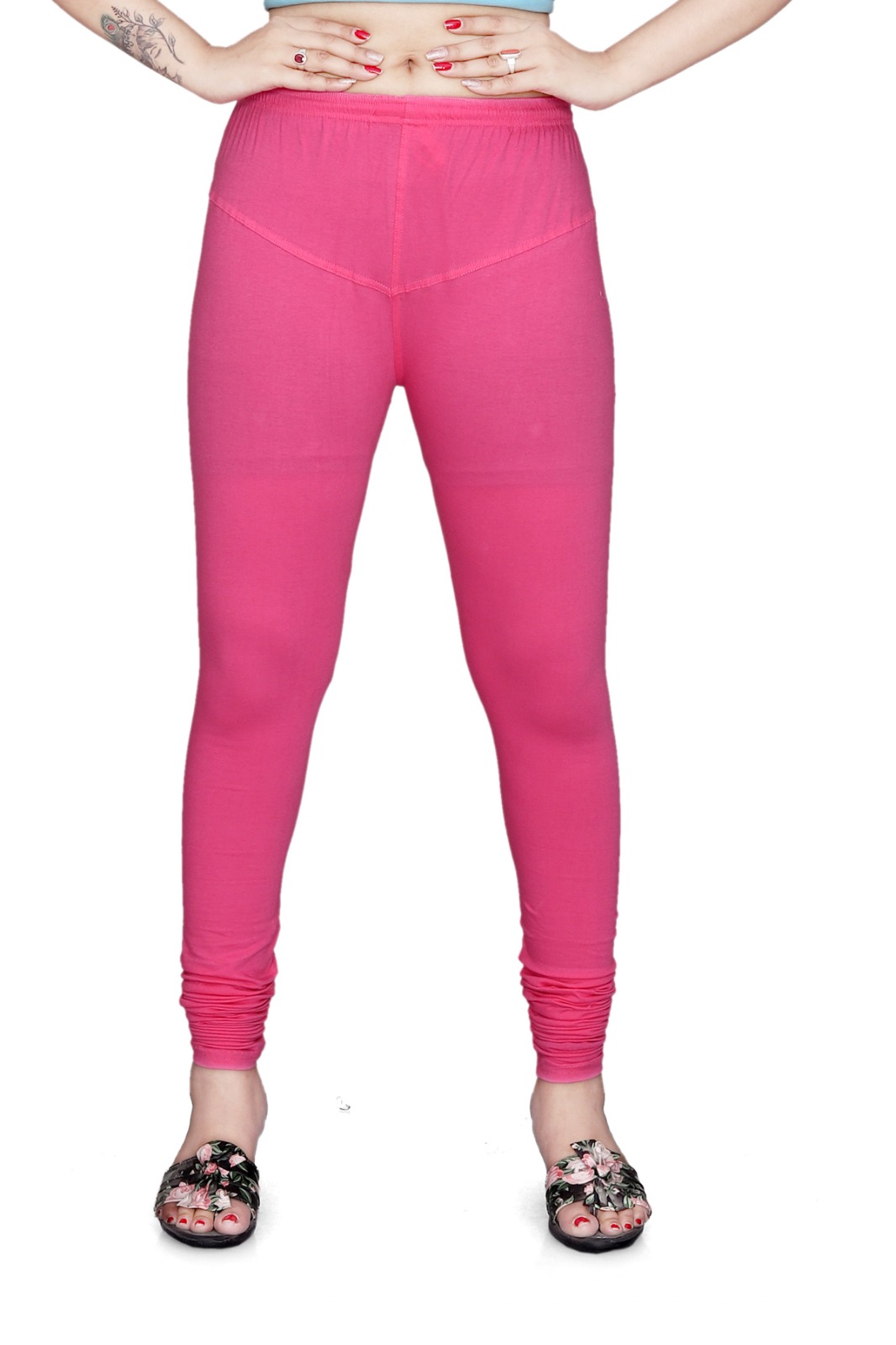 Cotton Leggings - Cotton, All Season, Pink | Machine Wash, Skin Friendly, Anti Shrink, Easy To Clean, Colorfastness, Plain Pattern