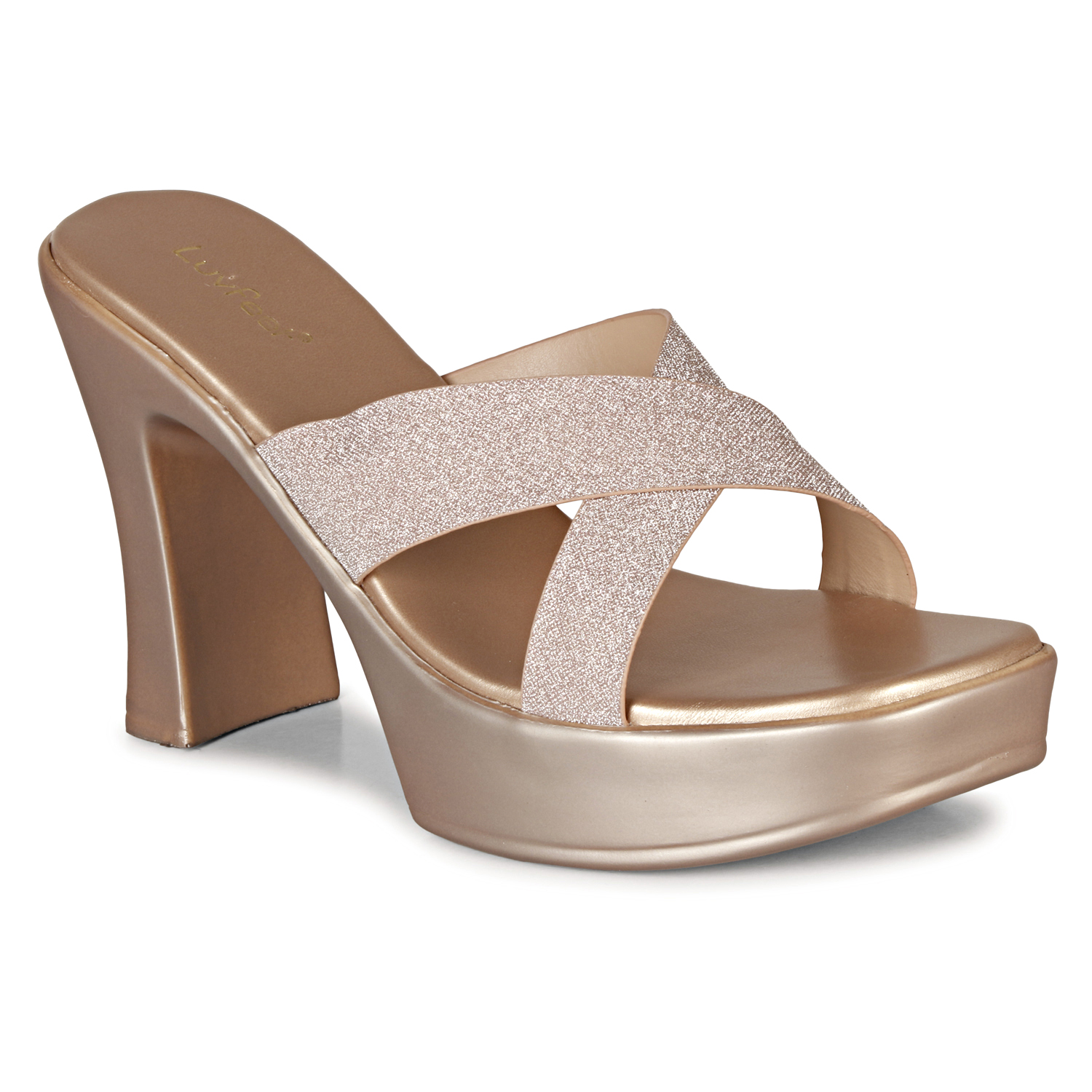 Ladies Heels Sandals - PU Material, Golden Color | Modern Design, Attractive Stylish Look, Comfortable Fit for Casual and Party Wear