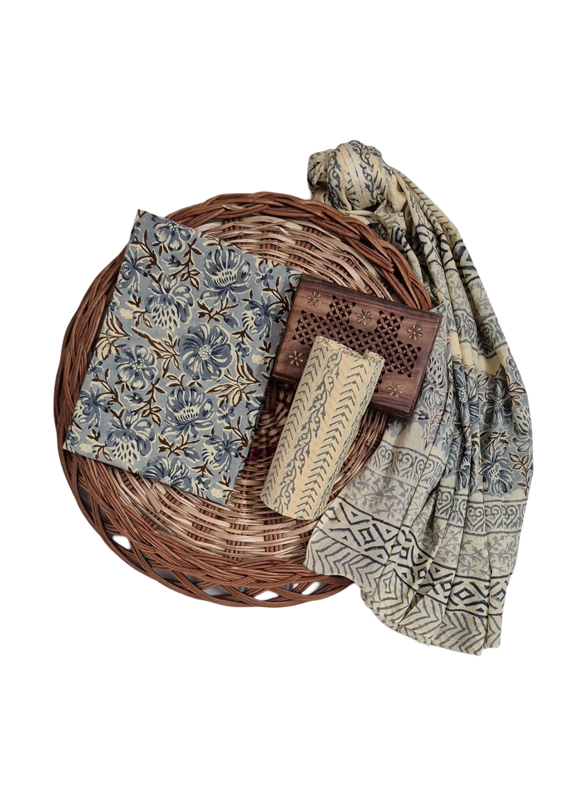 Unstitched Hand Block Printed Pure Cotton Suit With Cotton Mulmul Dupatta - Gender: Female