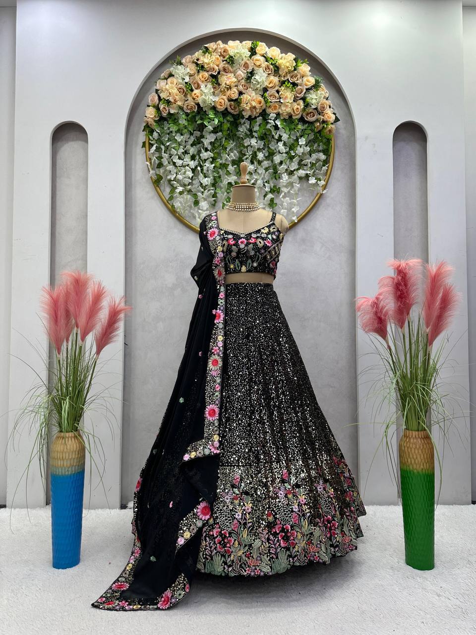 Black Color Faux Georgette Lehenga Choli
