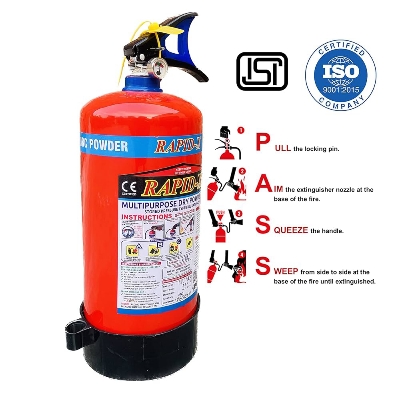 Round ABC 4 Kg Fire Extinguisher - Metal Red and White Mechanical Pressurized | Pressure Gauge Safety Pin Wall Mountable
