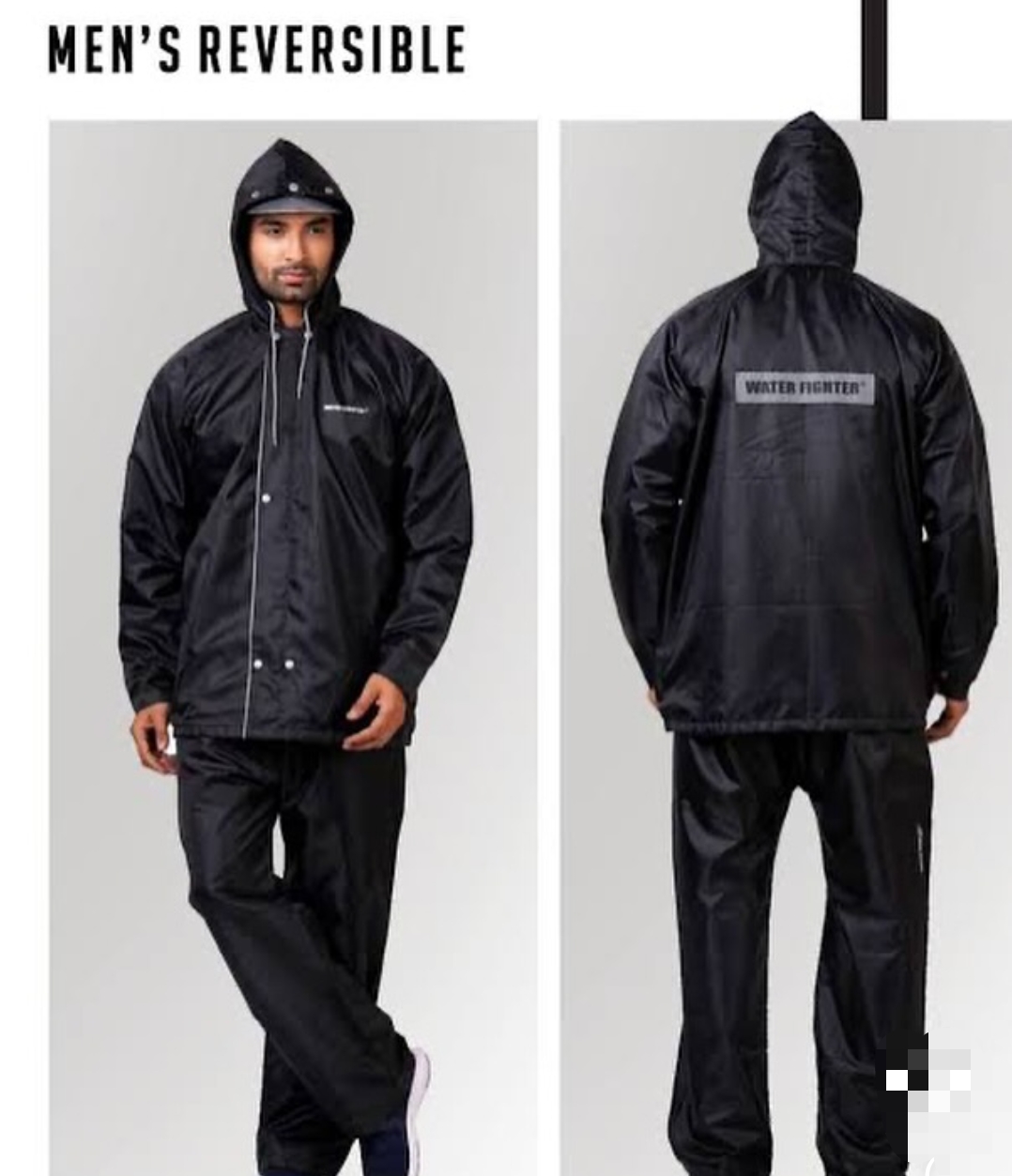 Mens Raincoat - Lightweight Black, Waterproof Fabric | Water Resistant, Wind and Rain Protection