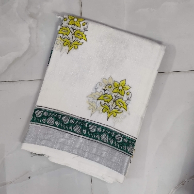 Handblock Printed Cotton Linen Saree