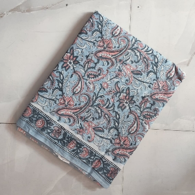 Handblock Printed Cotton Mulmul Saree