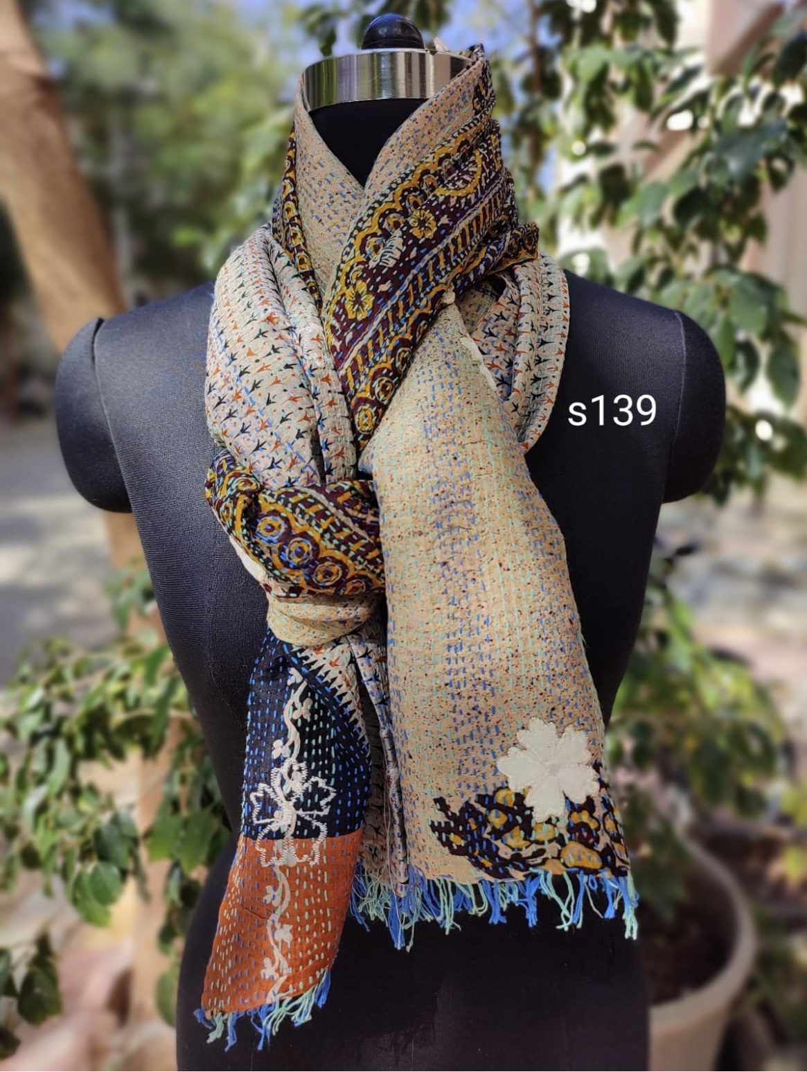 Pure silk stole katha work