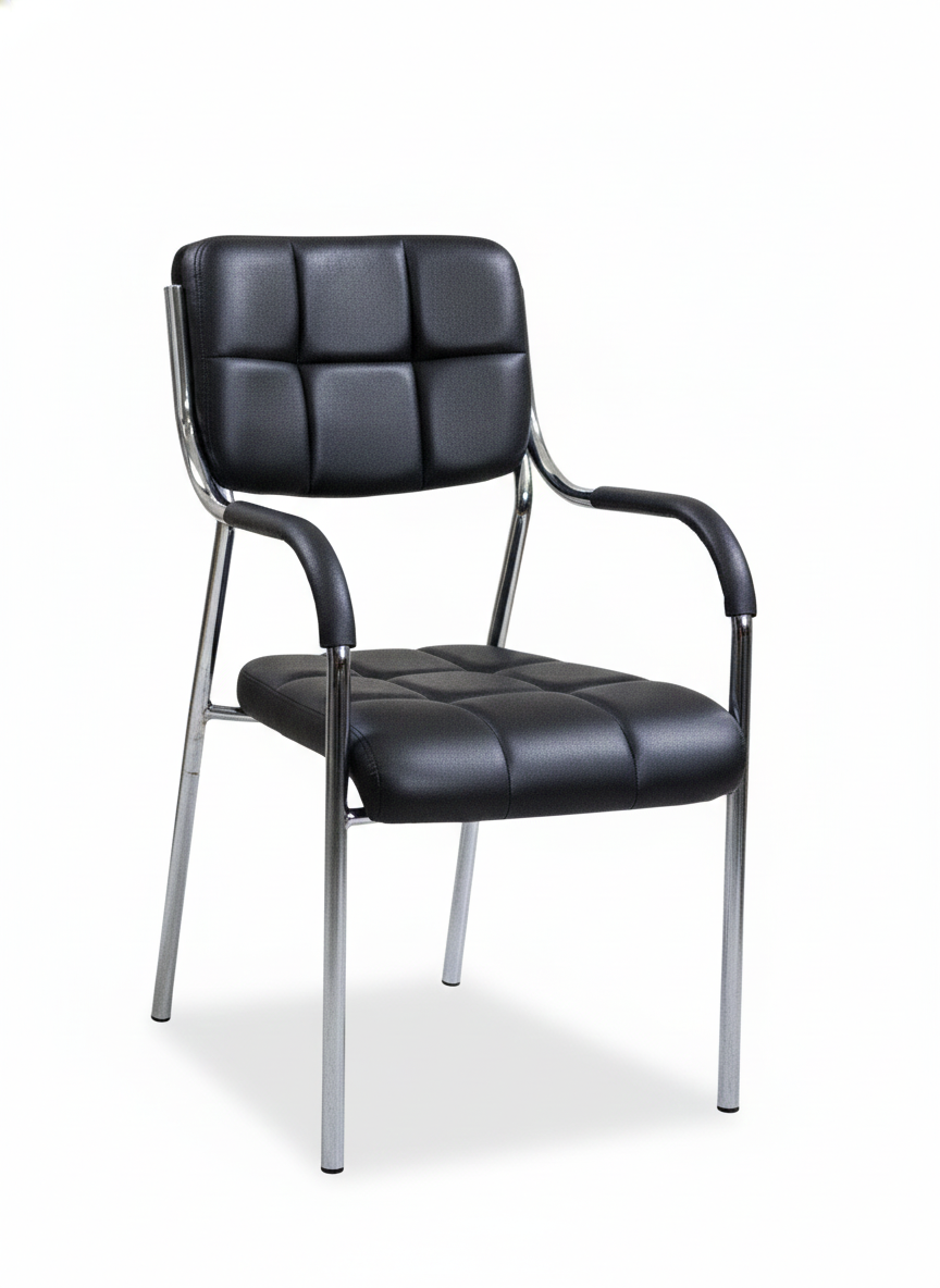 Office Visitor Chair with Armrest - Durable Frame, Black Color | Integrated Armrest, Padded Backrest, No Assembly Required