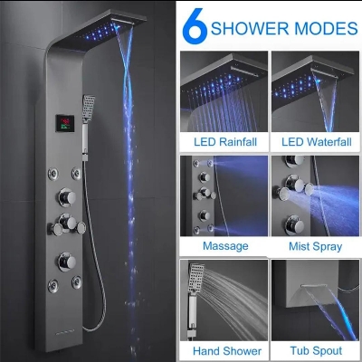 High Pressure Shower Panel - Stainless Steel 304/316, Matte Black, Thermostatic Control | Multiple Spray Functions, Water Efficient, Easy Installation