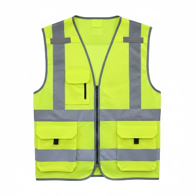 Reflective Safety Jacket - Polyester, Lemon and White, Lightweight, Breathable, Weather Resistant