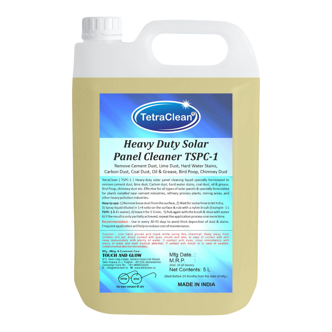 Tetraclean Solar Panel Cleaner Liquid Tspc-1 - Water Soluble Eco-Friendly Formula, Non-Corrosive Dust Removal