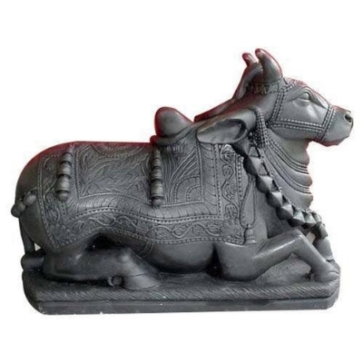 Marble Nandi Statue - Marble, Black, Smooth Finish | Chemical Resistant, Fireproof, UV Water Resistant, Temple Decor