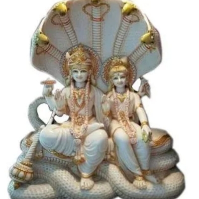 White Marble Laxmi Narayan Statues - Mablet Material Multicolor Floor Standing | Durable Smooth Finish Traditional Deity Form