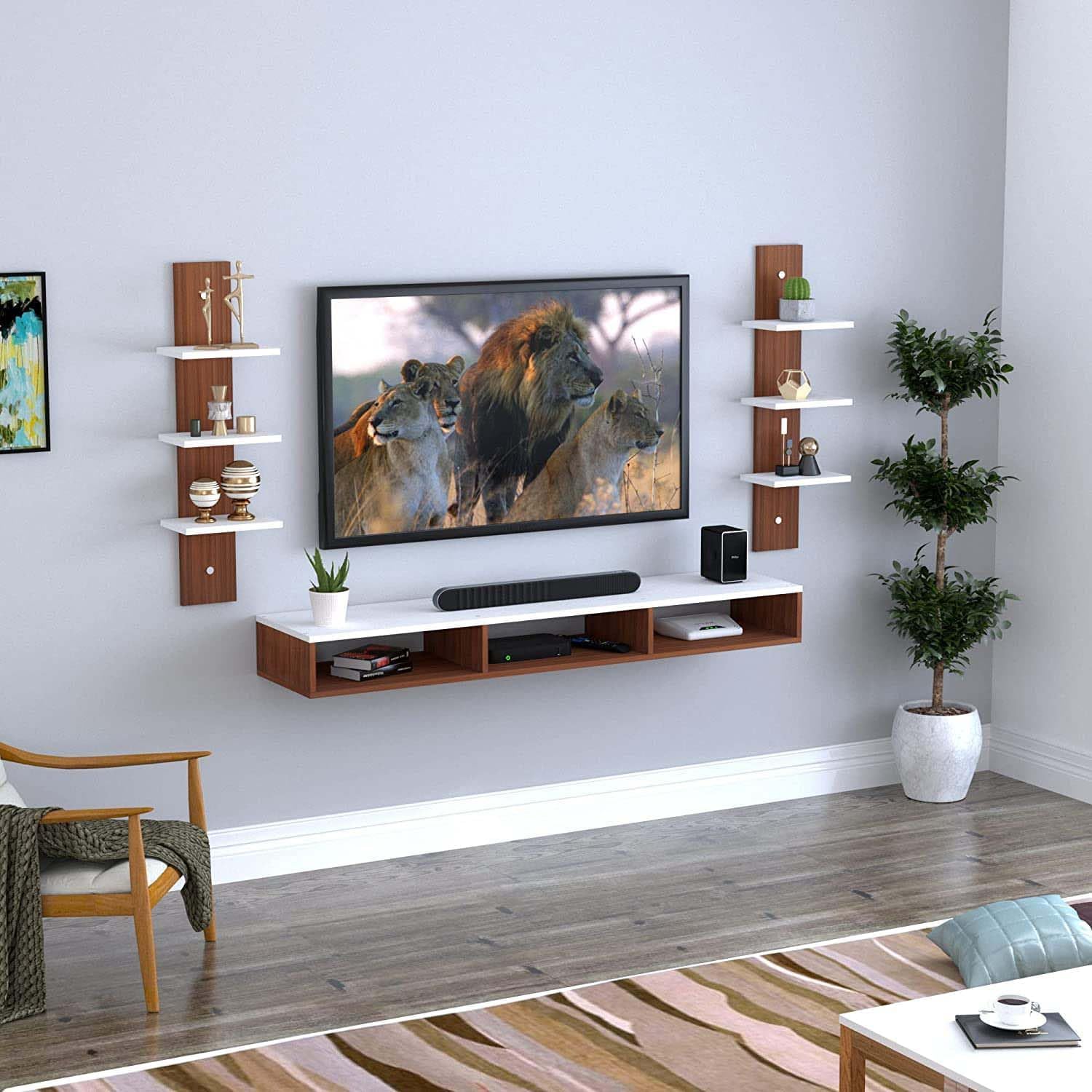 Wall Mount Engineered Wood Modern TV Cabinet - Wooden with Laminate Finish, Spacious Storage, Scratch Resistant, Stylish Look