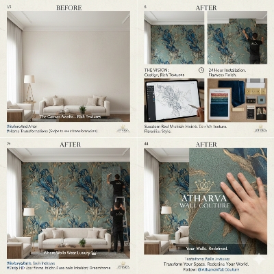 Printed Designer Wallpaper - Natural Material, Colorful Prints | Easy Application, Water Resistant, Tear Resistant, Anti-Static, Moisture-Proof, Smoke-Proof, Soundproof, Waterproof