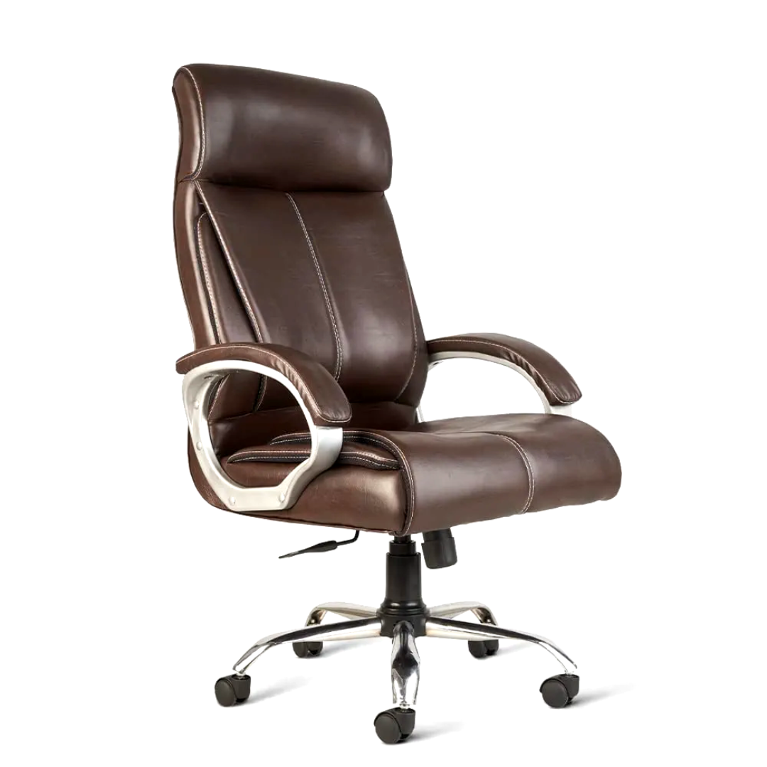 High Back Leatherette Revolving Boss Office Chair Brown - Leatherette, Brown, Smooth Finish | Ergonomic, Cushioned Seating, Durable, No Assembly Required