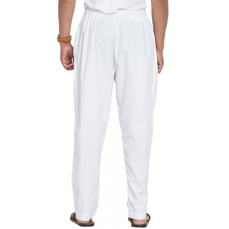 Men Cotton Pajama - Pure Cotton, White | Comfortable, Elastic Waist, Breathable, Washable