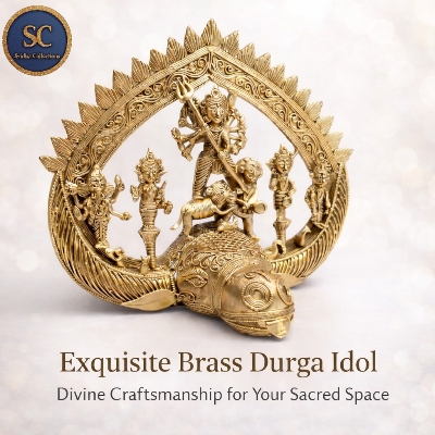 Exquisite Brass Durga Idol - Metal Body, Golden Finish | Durable, Fine Detailing, Rust-Proof, Floor Standing