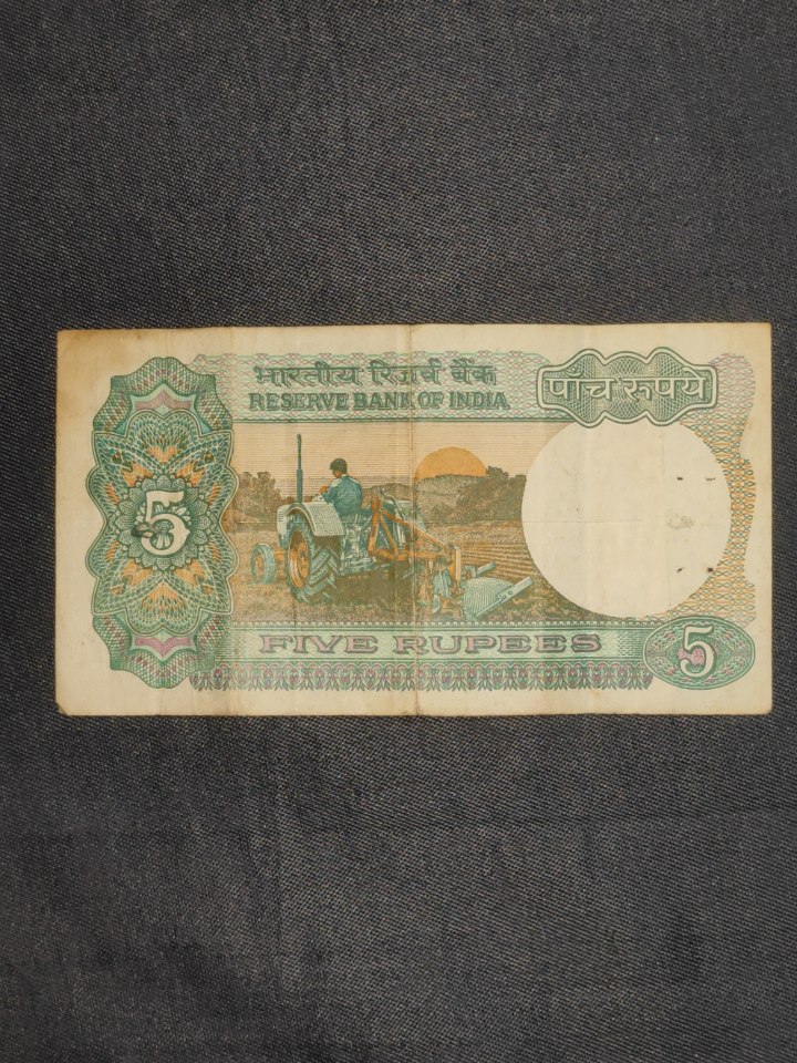 5 rupee old notes Signed by R. N Malhotra and Bimal Jalan
