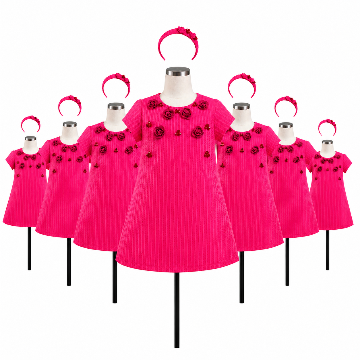KIDSWEAR GIRLS DESIGNER DRESS+FREE HAIR BAND ,AGE 2-8YEARS SET, 2INCH MARGIN EXTRA INSIDE.