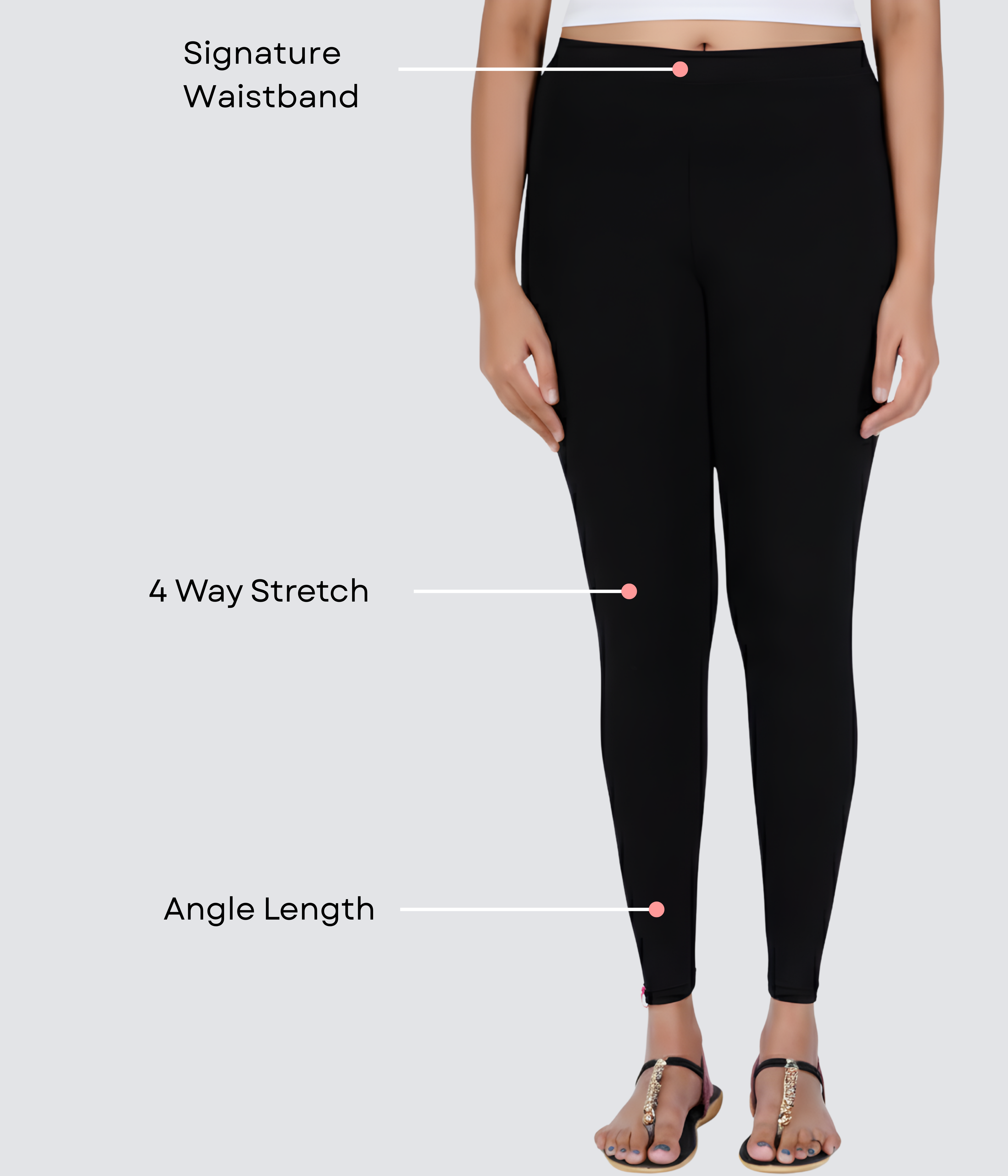 Ankle Length Leggings - Color: Black
