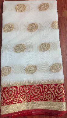 red white jari butta saree