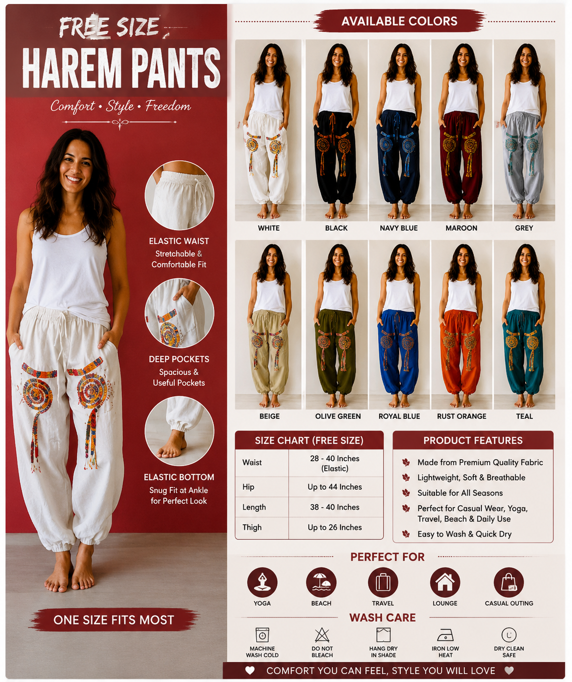 Womens Cotton Harem Pants