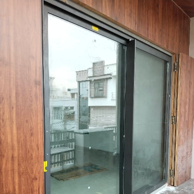 Aluminium Sliding Door - Aluminum Alloy, Standard Size, Black, Toughened Glass | Sliding, Corrosion Resistant, Elegant Design, Weather Resistant, Secure