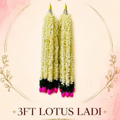 Decorative 3 Feet Artificial Lotus Flower Ladi - Color: White And Pink
