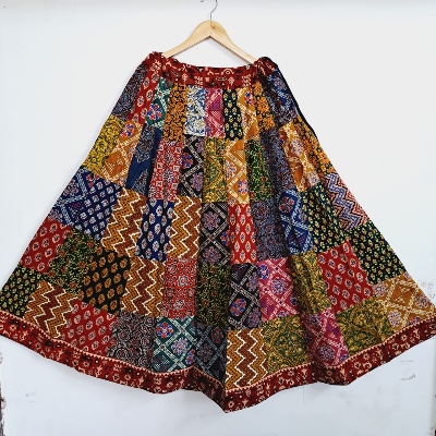 Pure Cotton Ajrakh A-Line Short Skirt