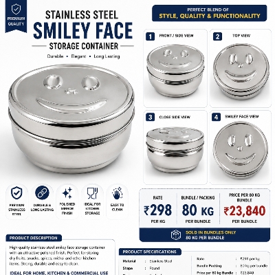 Stainless Steel Smiley Face Round Container