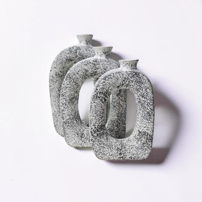 Ceramic Ring Vase Set of 2 Grey Textured Hollow Loop Vases for Modern Decor