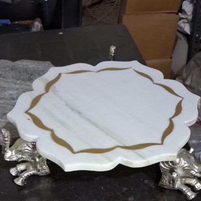 White Marble Cake Stand and Platter