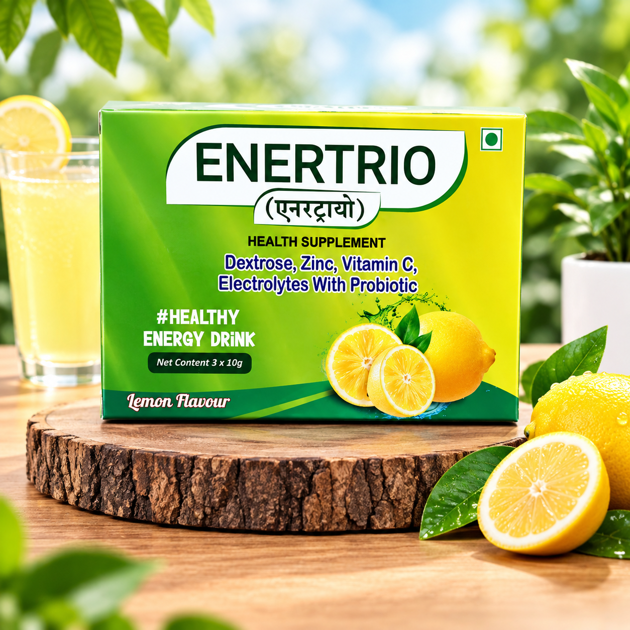 Lemon Flavour Enertrio Energy Drink Powder