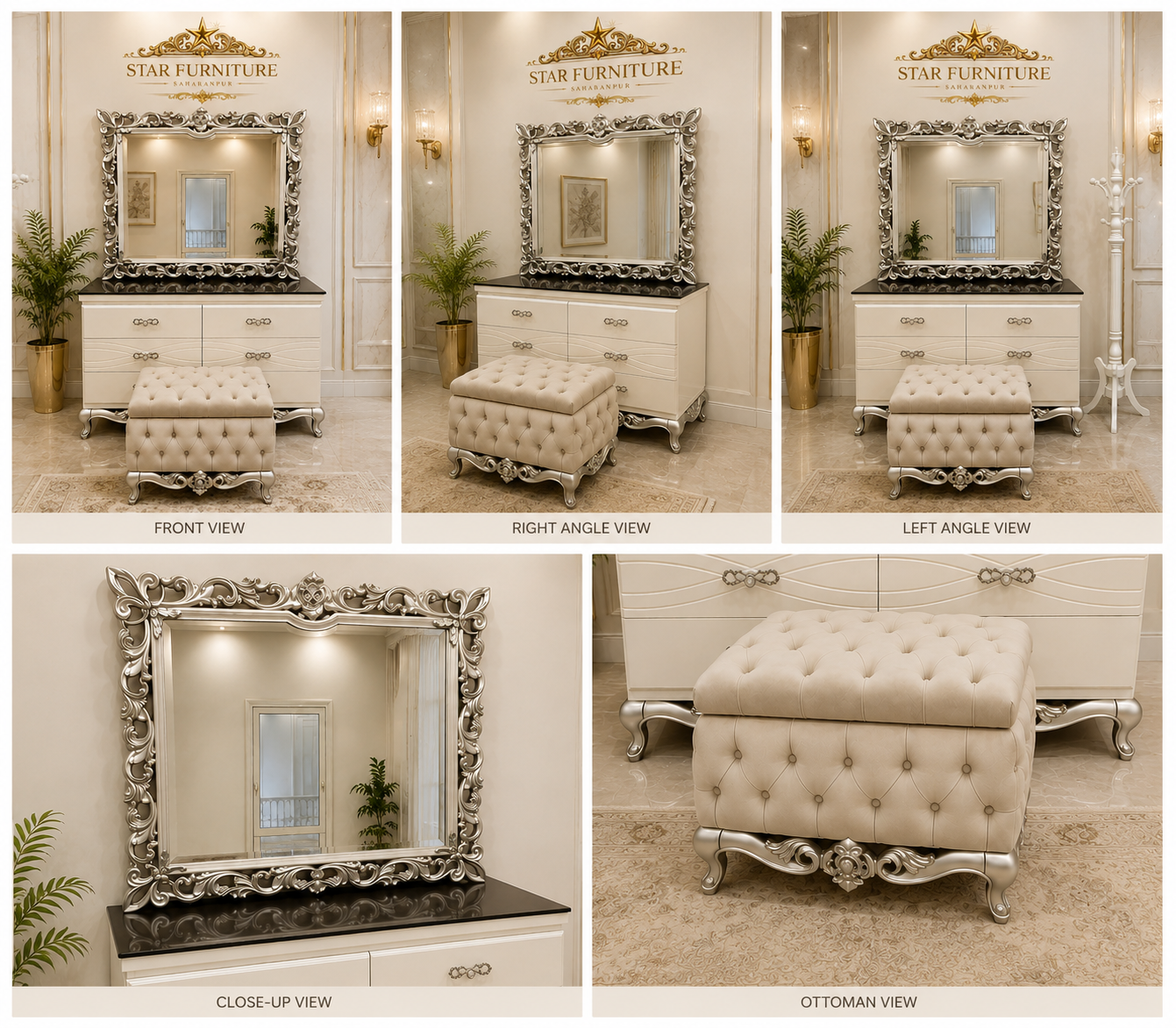 Elegance Luxury Teak Wood Dressing Table Set - Brand Name: Star Furniture