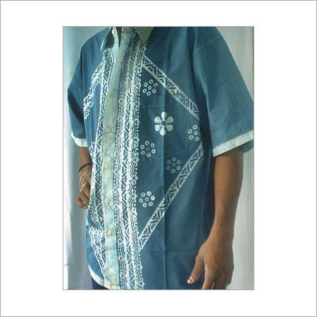 Plus Size Blue Color Batik Beach Shirt For Men