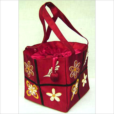 Red Hand Embroidery Silk Bag