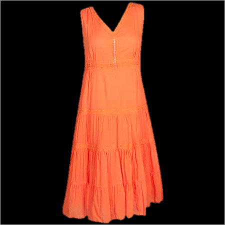 Orange Ladies Gown With Lace Wok Size: Small