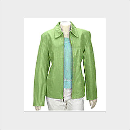 Plain Bright Green Leather Jackets With Zipper