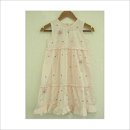 Printed Cream Color Girls Frock Size: Medium