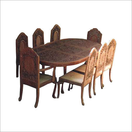 Polished Wooden Dining Table With Eight Chair