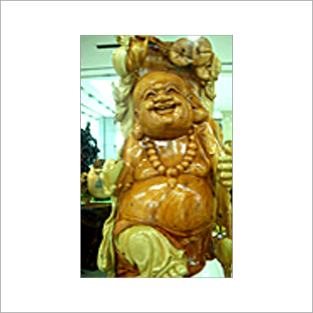 Wood Woodcarving Laughing Buddha Statue