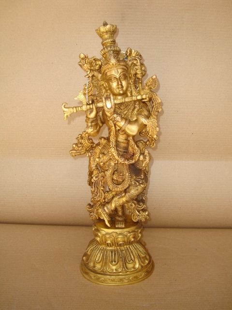 Krishna Standing With Double Mala Carved