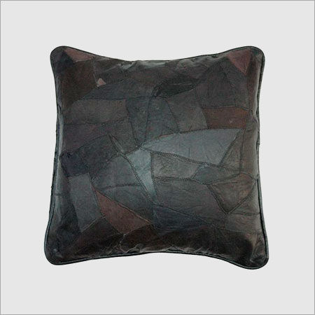 Black Leather Patch Cushion Cover