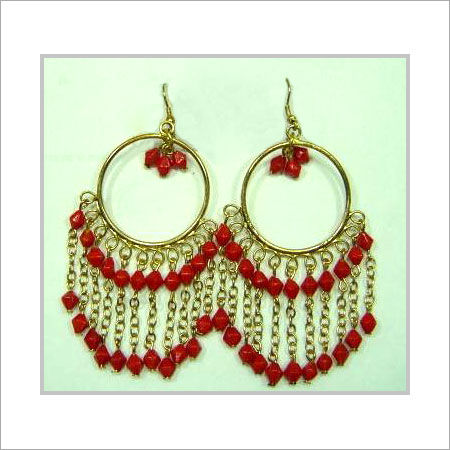 Red Color Hanging Beaded Earrings Gender: Women's