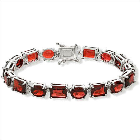 Red Color Studded Stones Sterling Silver Bracelets